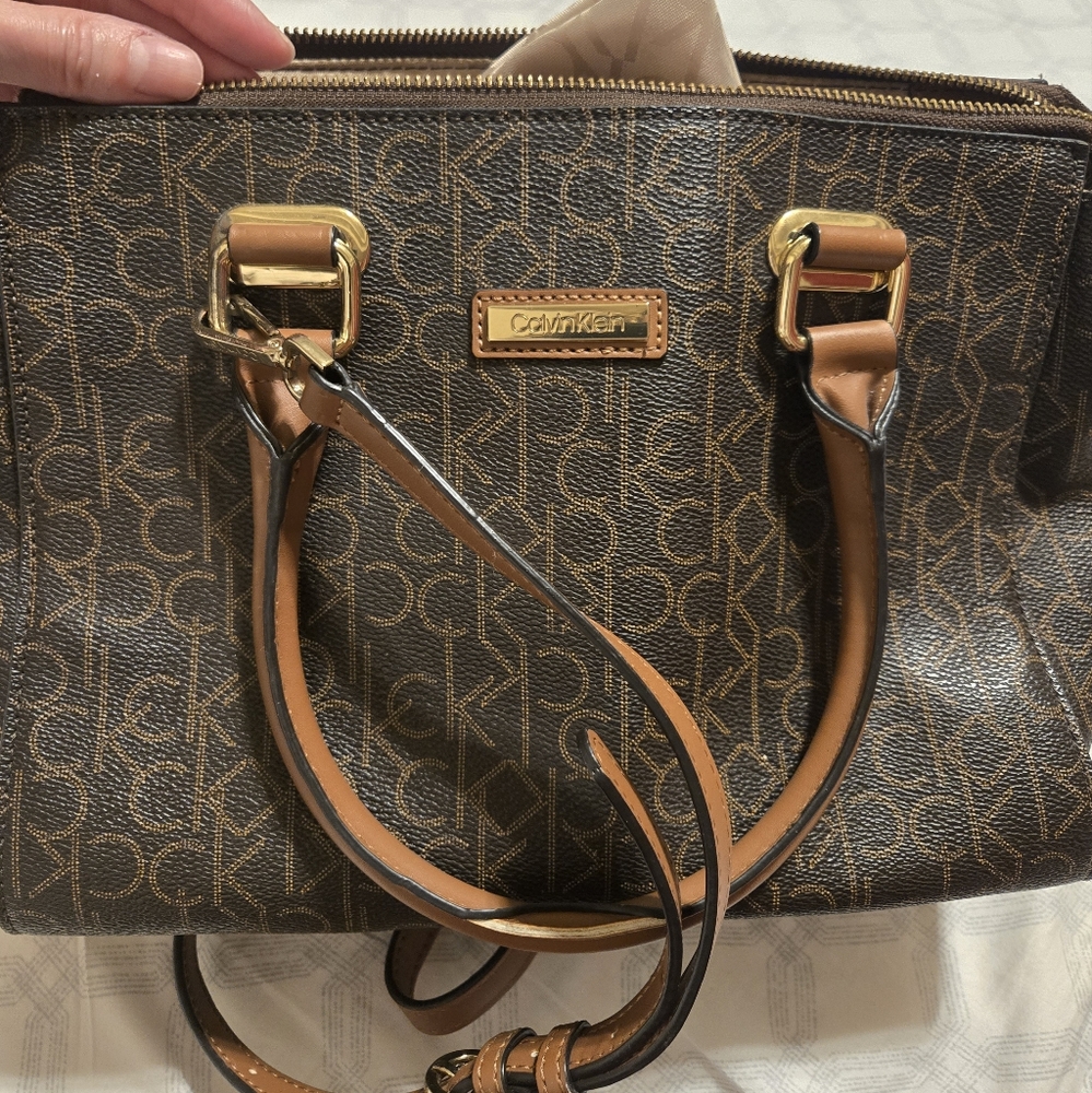 Calvin Klein Brown and Tan Signature Bag
